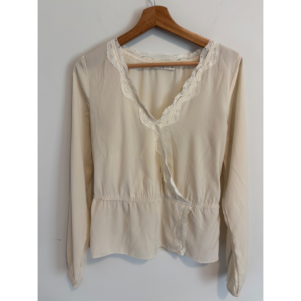 Abercrombie & Fitch Womens Cream Lace Trim Peplum Blouse Top Small cottagecore